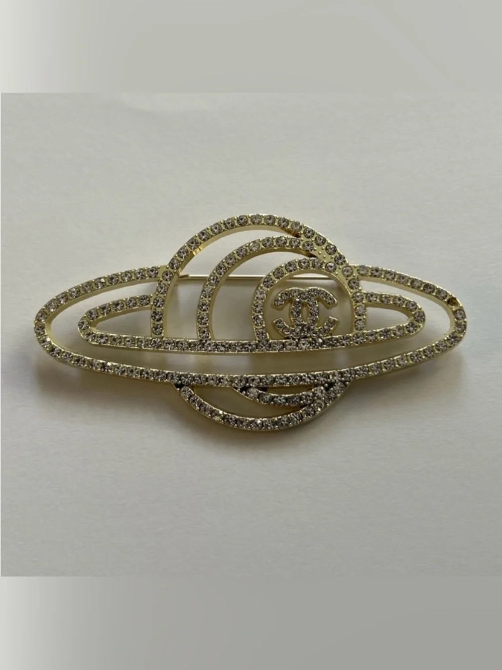 Double C Gorgeous Saturn Brooch with Crystal Accents